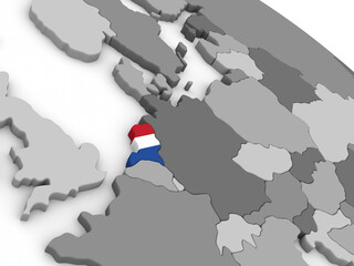 Map of Netherlands with embedded national flag. 3D illustration