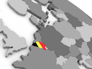 Map of Belgium with embedded national flag. 3D illustration