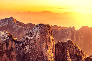 Winter sunrise landscape in Huangshan National park. China.