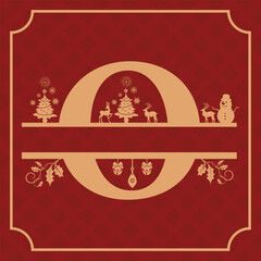 Letter O, O Christmas Monogram, Letter O Silhouette with Christmas symbols, Christmas logo, Christmas Design for Print, Screen Print T-Shirt