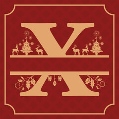 Letter X, X Christmas Monogram, Letter X Silhouette with Christmas symbols, Christmas logo, Christmas Design for Print, Screen Print T-Shirt