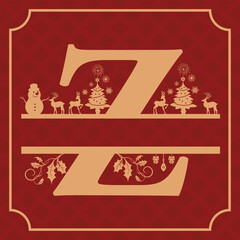 Letter Z, Z Christmas Monogram, Letter Z Silhouette with Christmas symbols, Christmas logo, Christmas Design for Print, Screen Print T-Shirt