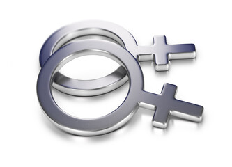 3D illustration of two women symbols over white background. Homosexuality concept.