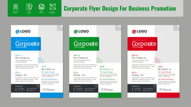 Flyer Layout, Creative Flyer Layout, Corporate Business Flyer Layout in three Colors, Corporate business flyer template design set Business brochure flyer design a4 template. 