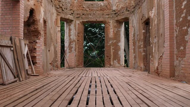 interior of an old brick building 4k