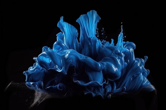 Splashes Of Paint In Dark Blue Color Isolated On A Black Background