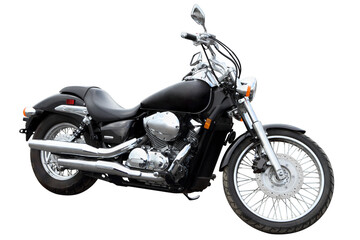 Modern black motorcycle isolated on white background.