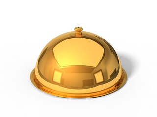 3d illustration of golden Restaurant cloche. isolated on white.