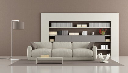 Modern living room with sofa and bookcase - 3d rendering