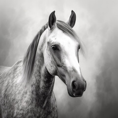 Obraz premium Black and White Horse Portrait, Rusti Midwestern Farmhouse Animal Portrait, 4k AI-Generated Horse Portrait