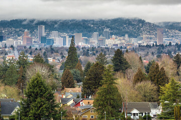 Fototapeta na wymiar City of Portland Oregon Skyline from Mount Tabor