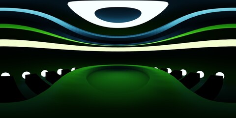 3D Illustration; CGI modeling; HDRI; 360º view panoramic, interior studio lighting colored stripes 