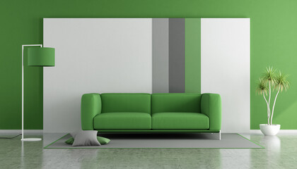 White and green contemporary living room - 3d rendering