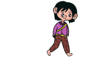 Naklejka premium cartoon girl walking with her head down,sad girl crying, bad day girl, girl unhappy, 