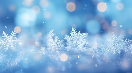 Snowflakes winter background with blurry lights