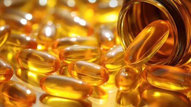 Fish oil omega 3 gel capsules close up