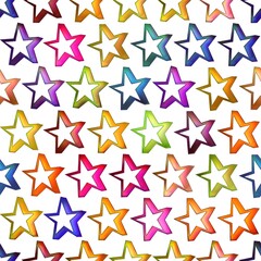 Seamless texture of abstract bright shiny colorful stars, Isolation on a white background