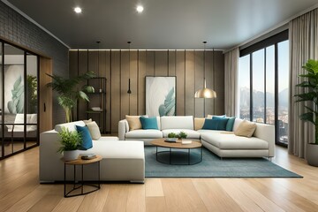 Obraz na płótnie Canvas modern living room generated by AI technology 