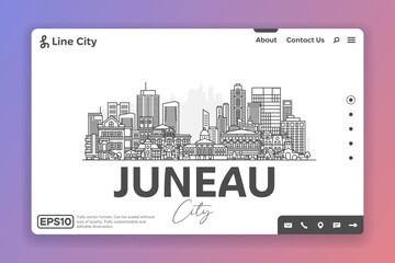 Juneau, Alaska, USA architecture line skyline illustration. Linear vector cityscape with famous landmarks, city sights, design icons. Landscape with editable strokes.