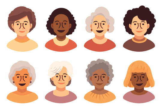 Portrait of grandmas with unique skin tones vector isolated illustration