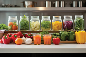 Visually appealing arrangement of assorted vegetables neatly stored in glass containers