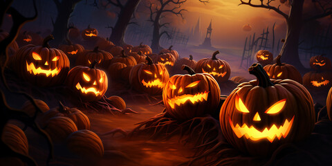 Halloween Oktober Hintergrund mit vielen Kürbissen mit AI erstellt  