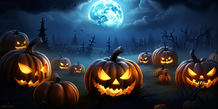 Halloween Oktober Hintergrund mit vielen K&uuml;rbissen  mit AI erstellt