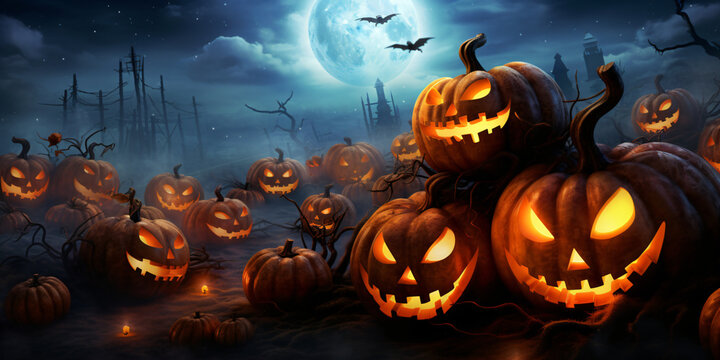 Halloween Oktober Hintergrund mit vielen K&uuml;rbissen  mit AI erstellt