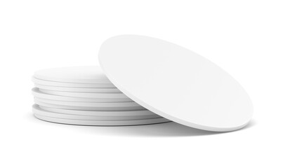 Empty white beer coaster. Isolated on white background. 3d illustration