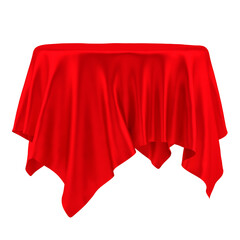 Empty round red table cloth. Isolated on White Background. 3D illustration