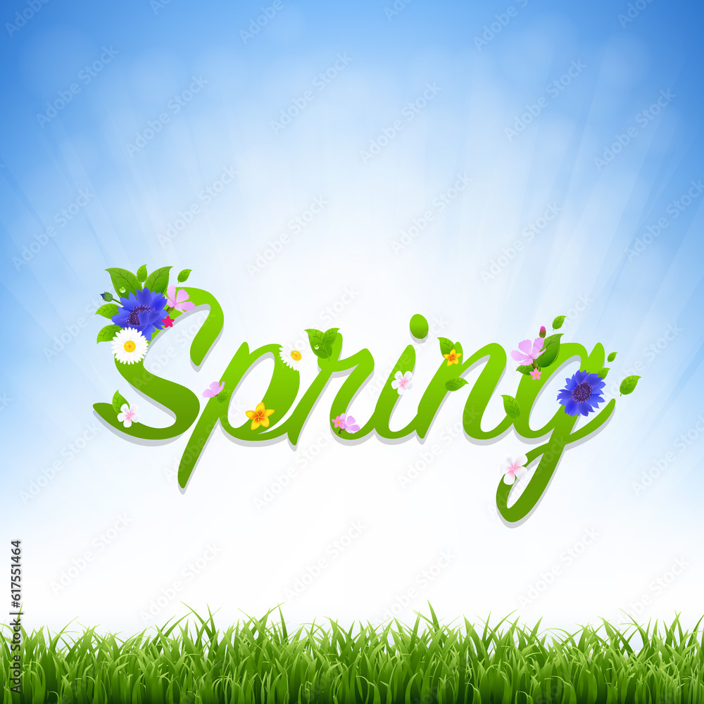 Poster spring banner with gradient mesh, vector illustration