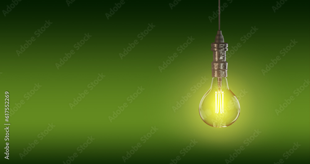 Poster light bulb lamps on a colour background. 3d rendering