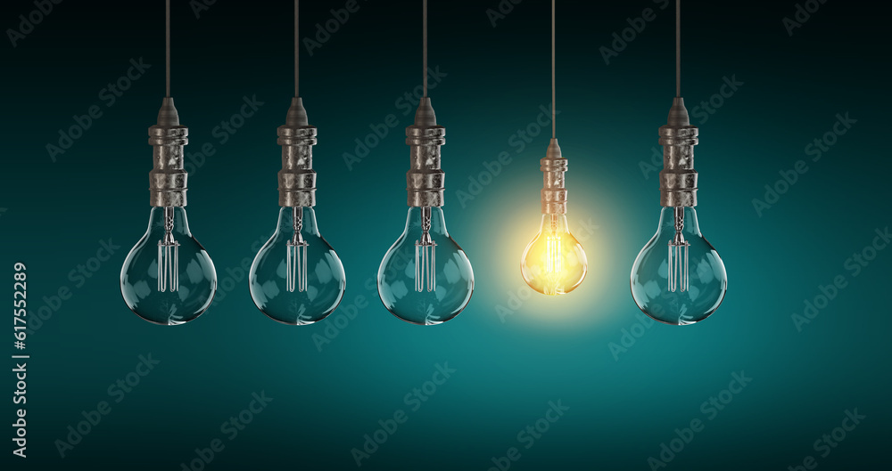 Poster light bulb lamps on a colour background. 3d rendering