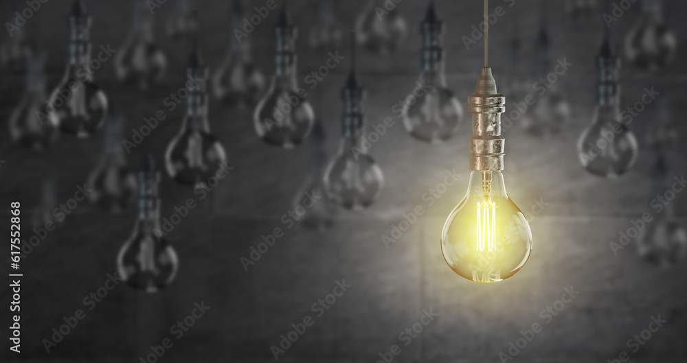 Poster light bulb lamps on a colour background. 3d rendering