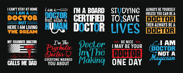 Naklejka premium Doctor T shirt Design Bundle, Vector Baseball T shirt design, Nurse shirt, Doctor typography T shirt design Collection