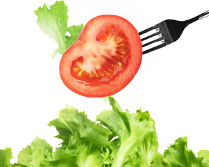 Background of mixed salad eaten with a fork. Healthy food for wellness concept