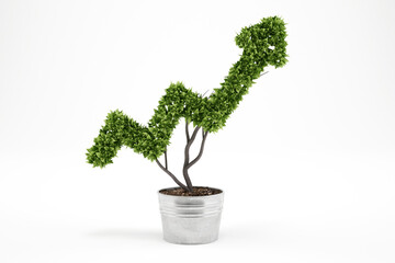 Plant that grows like an arrow . 3D Rendering. Growing the economy company concept