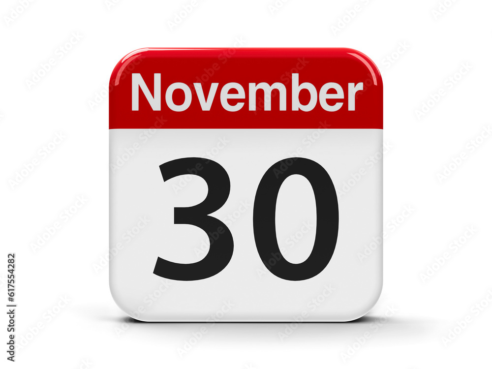 Poster calendar web button - the thirtieth of november - world day pets and computer security day, three-di