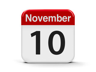 Obraz premium Calendar web button - The Tenth of November - World Science Day for Peace and Development, World Youth Day and International Accounting Day, three-dimensional rendering, 3D illustration