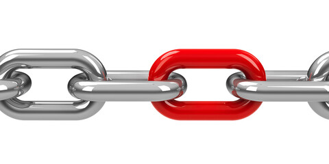 Chain with red link - concept particular person, three-dimensional rendering, 3D illustration