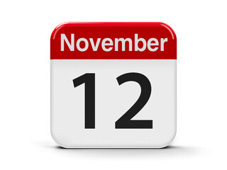 Calendar web button - The Twelfth of November - World Pneumonia Day, three-dimensional rendering, 3D illustration