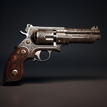A vintage old classic gun isolated dark background. Ai generated