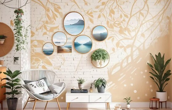 Boho living room interior background animation