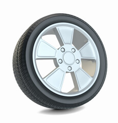 Fototapeta premium Car black new wheel, isolated on white background. 3d illustration