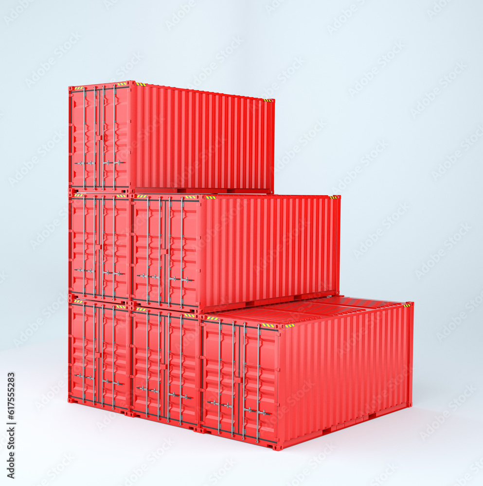 Poster set of cargo 3d container delivery. 3d rendering