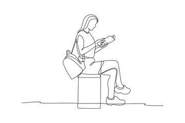 Single one line drawing happy student reading and preparing for examination. Education and leisure concept. Continuous line draw design graphic vector illustration.
