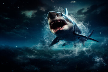 Shark jumps out of the water. Generative AI