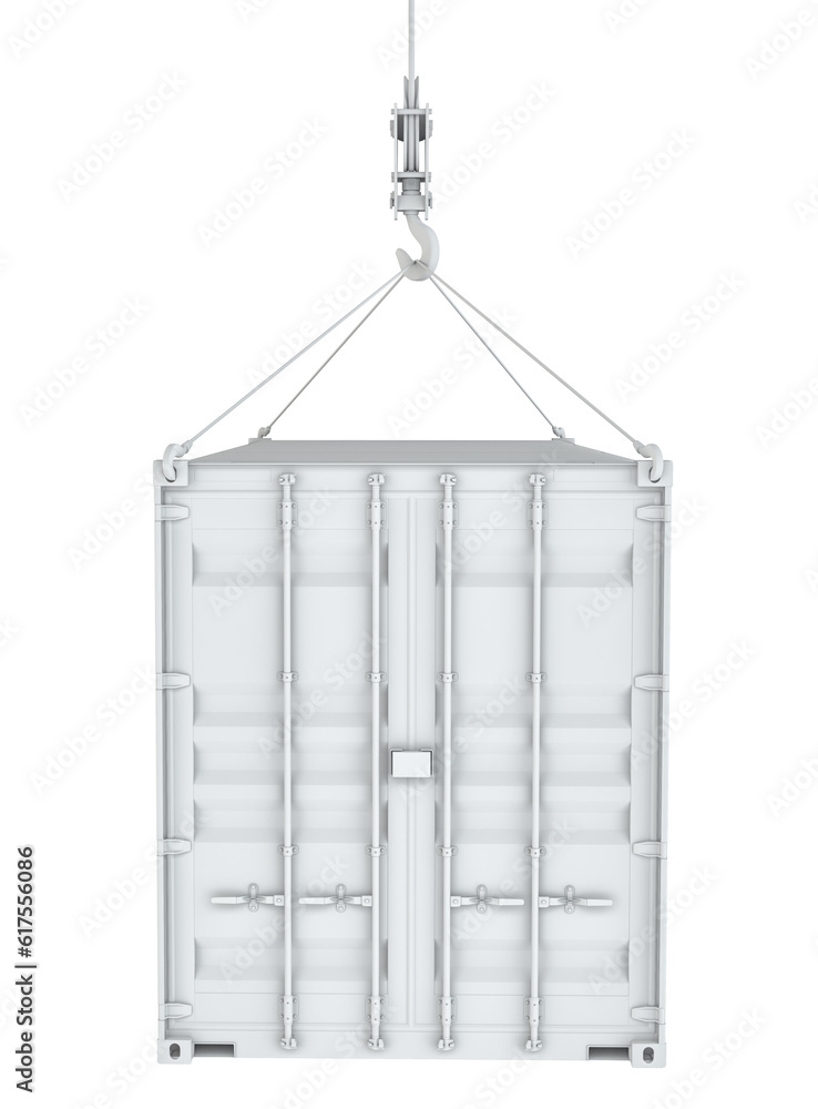 Poster white cargo container on hook. transportation concept. 3d rendering