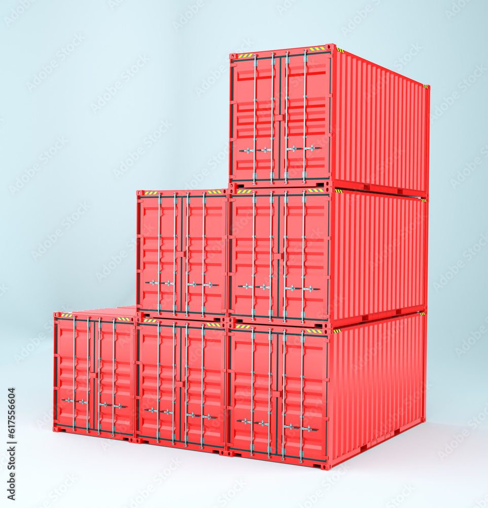 Poster set of cargo 3d container delivery. 3d rendering