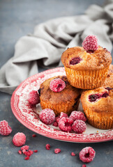 Fresh homemade delicious raspberry muffins